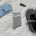 Cozy knit striped socks paired with fluffy gloves and shoes for autumn daily style. - Blue Gray Two Stripes