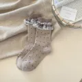 Chaussettes rétro à pois mi-hautes avec bordure à volants écossais, douces et vintage. - Khaki