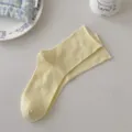 Calcetines de media pantorrilla mujer algodón liso acanalado borde enrollado. - Talla única / Amarillo Leche