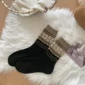 Calze in lana Fair Isle vintage da donna, spesse calde invernali a meta polpaccio nere - Polsino Kaki