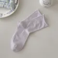 Solid color ribbed rolled cuff mid-calf socks for women, soft breathable casual cotton daily wear. - One Size / Purple