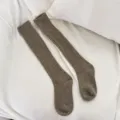 Thickened brown knit knee high socks for women, winter warm long socks, cozy thermal hosiery. - One Size / Linen Grey