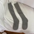 Grey knit knee high socks for women, thick wool long stockings for winter casual daily wear. - One Size / Light Gray