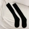 Black ribbed knee high socks for women, thick winter warm long stockings, casual daily wear. - One Size / Black