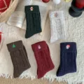 Calze natalizie di lana invernali calde con ricamo carino, calze in maglia spesse. - Caffè