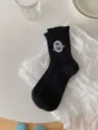 Chaussettes mi-hautes tricotées à nœud noir, style japonais mignon pour femmes quotidien. - Noir avec Nœud en Dentelle