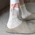 Women sheer white mesh socks summer breathable lace ruffles cute dot mid-tube hosiery - One Size / Knitted Grey Polka Dots