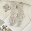Calze al polpaccio maculate in misto lana donna, spesse a coste invernali termiche morbide. - Taglia unica / Bianco