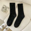 Thickened cashmere wool blend speck yarn mid-calf socks women cozy winter thermal warm black - One Size / Black