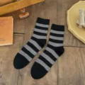 Chaussettes Rayées en Cachemire pour Homme Automne Hiver Décontracté Douces Confortables - Taille unique / Noir