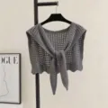 Gray hollow out knit cape for women casual open front shawl cardigan breathable summer outerwear - Gray