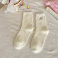 Fluffy winter warm mid-tube socks with cute cat embroidery and purple dot design for women. - Heart Embroidered Cat