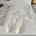 White ruffled short socks breathable mesh ankle socks for women cute daily summer wear - One Size / White