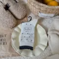 Cozy white polka dot wool blend slouchy socks with dark grey ruffle cuff, styled flat lay. - Gray Polka Dot