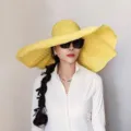 Wide brim yellow sun hat for women summer outdoor UV protection beach hat stylish fisherman cap - 20cm Wide Brim Umbrella Hat - Yellow