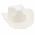Detalle de sombrero de paja blanco que muestra la textura tejida, ala curva y estilo western. - Blanco