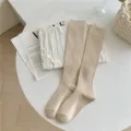 Calze al ginocchio a costine tinta unita da donna, morbide lunghe calze in maglia invernali. - Beige