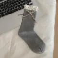 Calzini in cotone carini da donna con polsino a pois e fiocco in tartan per l'uso quotidiano. - Fiocco / Grigio