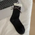 Cute bowknot women mid-calf socks with polka dot cuff, sweet casual cotton daily wear. - Bow / Black