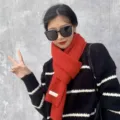 Red knitted scarf for women winter warm wool neck wrap soft cozy stylish casual daily wear - Knit Mini Plaid - Christmas Red