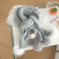 Bufanda de invierno de punto gris estilo coreano con pompones bonitos, cálida y suave. - Gris