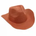 Vista detallada del sombrero de paja western con textura tejida y ala para días soleados al aire libre. - Caramelo