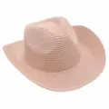 Sombrero de paja rosa para vaquero, fedora de ala enrollada para playa y sol de verano. - Rosa Claro