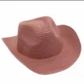 Sombrero de paja de vaquero occidental rosa, ala enrollada sombrero de sol para playa. - Rosa loto