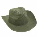 Sombrero de paja vaquero verde para protección solar en la playa, ala enrollada. - Verde Militar
