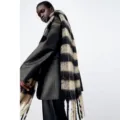 Winter black and white plaid scarf for women, cozy fringed warm fashion winter scarf. - Three-Color Plaid - Black & White