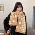 Beige Knitted Scarf Smile Face Houndstooth Winter Warm Cute Korean Style Women Shawl - Smiley Face - Khaki