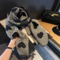 Milk coffee plaid heart scarf, winter winter cute Korean style tassel shawl for women variant. - Double-Sided Large Heart - Black