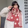 Winter cute knitted scarf for women, trendy houndstooth smiley face warm neck wrap apparel - Smiley-Red