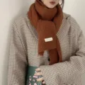 Cozy brown knitted winter scarf for women and men, soft warm ribbed long winter neck warmer. - Small Knitted Check Pattern - Caramel
