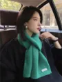 Green knitted winter scarf detail, soft ribbed texture, cozy warmth for women and men. - Knit Mini Plaid - Marrs Green
