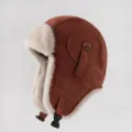 Chapeau de trappeur d'hiver chaud casquette de bombardier avec oreillers en peluche epaisse - Rouge