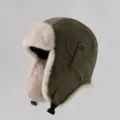 Chapeau d'hiver chaud Ushanka coupe-vent aviateur avec rabats d'oreilles pour hommes femmes - Vert Militaire