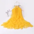 Women solid color long chiffon scarf elegant yellow wrap spring autumn fashion photography - Yellow