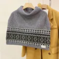 Grey high neck knit cape scarf with fair isle pattern, cozy winter layering accessory - Gray