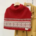 Red Fair Isle turtleneck knitted cape scarf, vintage split winter warm layering bib. - Red