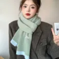 Écharpe en tricot color block pour femme automne hiver douce chaude confortable accessoire - Tricot de base contrasté - 15 vert clair