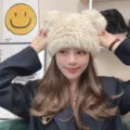 Fluffy bear ear plush hat winter warm cute thick earflap hat cozy fashion headwear for women - Panda Ears Rabbit Fur Hat - Beige