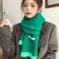 Cozy color block knit scarf for women, stylish winter warm casual student neck warmer accessory - Contrast Base Knit - 2 Lotus Green