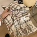 Classic plaid fringe winter scarf for women and men, warm retro shawl, cozy soft neck wrap. - Off White