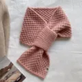 Pink knitted cross scarf detail, cozy winter neck warmer and stylish thermal winter accessory. - Slotted Ear Scarf - Pink