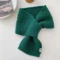 Dark green knitted cross scarf for women, winter warm wool neck warmer and stylish student bib. - Slotted Ear Scarf - Lotus Green
