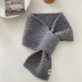 Winter knitted cross scarf for women, cozy grey neck warmer and stylish cold weather gear. - Slotted Ear Scarf - Gray