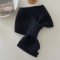 Knit neck warmer winter scarf for women, cozy perforated short scarf, warm apparel accessory. - Perforated Ear Scarf - Black