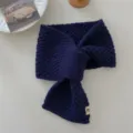 Dark blue knit scarf winter warm cross through-hole neck warmer stylish cozy casual bib - Slotted Ear Scarf - Navy Blue