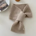 Autumn winter knit cross scarf cozy warm beige perforated neck warmer daily casual wear - Slotted Ear Scarf - Khaki